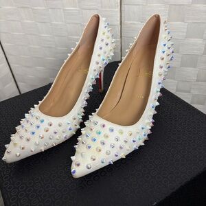 Christian Louboutin Follies Spikes 100 Pumps White/Iridescent